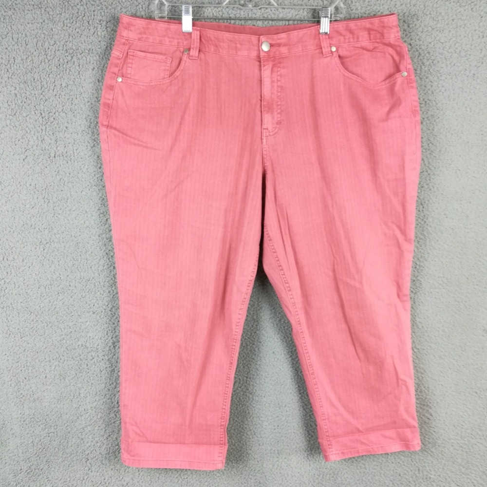 CJ Banks Womens‎ Pants Capri Straight Leg Pink Salmon Herringbone Plus 22W